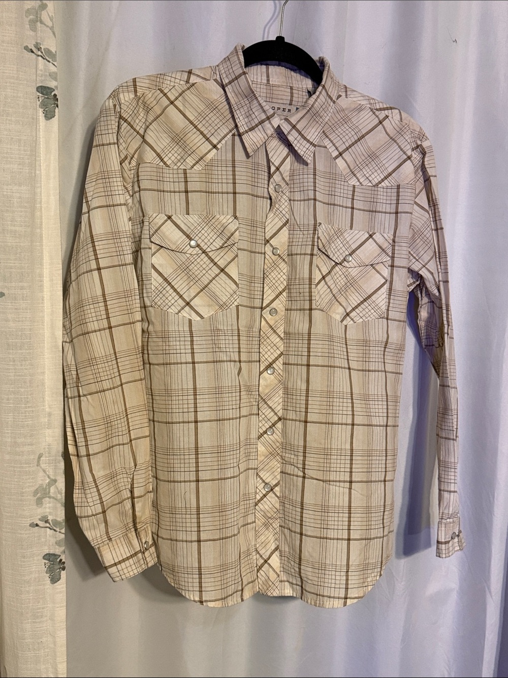 Roper Men’s Beige and Brown Plaid Western Button-Down Shirt